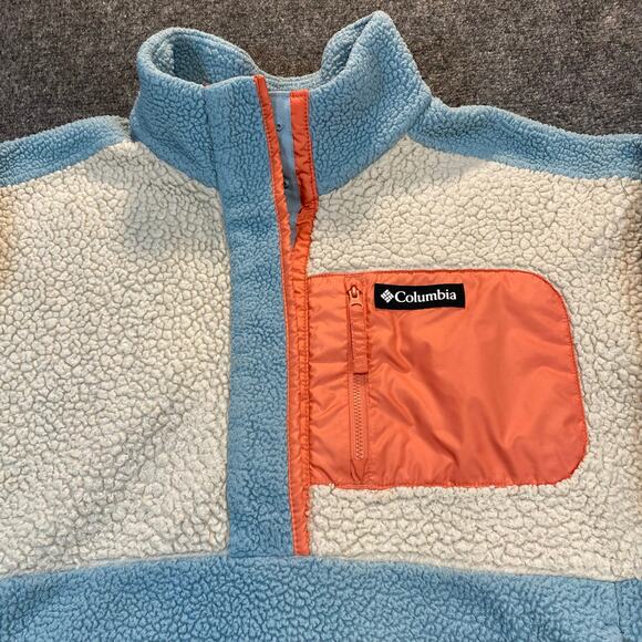 Columbia Fleece Sherpa Blue Colorblock Quarter Zip Pullover Jacket Women XXL 2XL - Picture 2 of 7